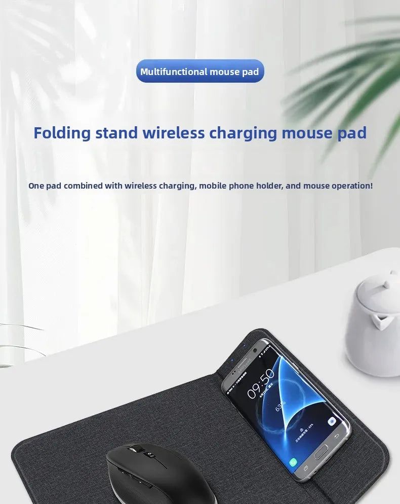 Cross-Border New Wireless Charging Mouse Pad Multifunctional Foldableing Stand 15W Mobile Phone Fast Charging Office Mouse Pad