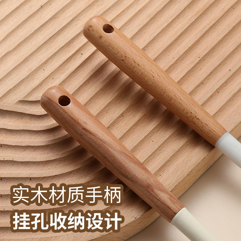 Wooden Handle Silicone Spatula Set Household Kitchen Utensils Mushroom Spatula Household Food Grade Cooking Spatula Fried Rice Non-Stick Spatula