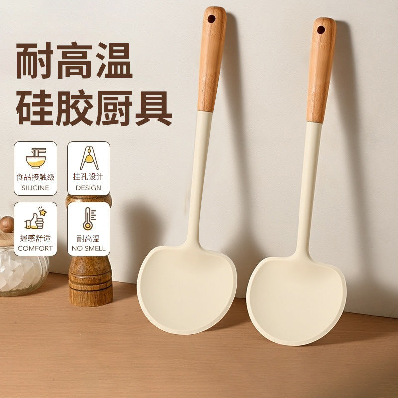 Wooden Handle Silicone Spatula Set Household Kitchen Utensils Mushroom Spatula Household Food Grade Cooking Spatula Fried Rice Non-Stick Spatula