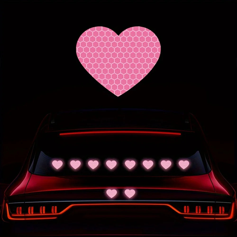 Heart-shaped Reflective Car Stickers, Used for Safe Driving at Night, Bumpers, and Warning Decorations on Motorcycle Helmets