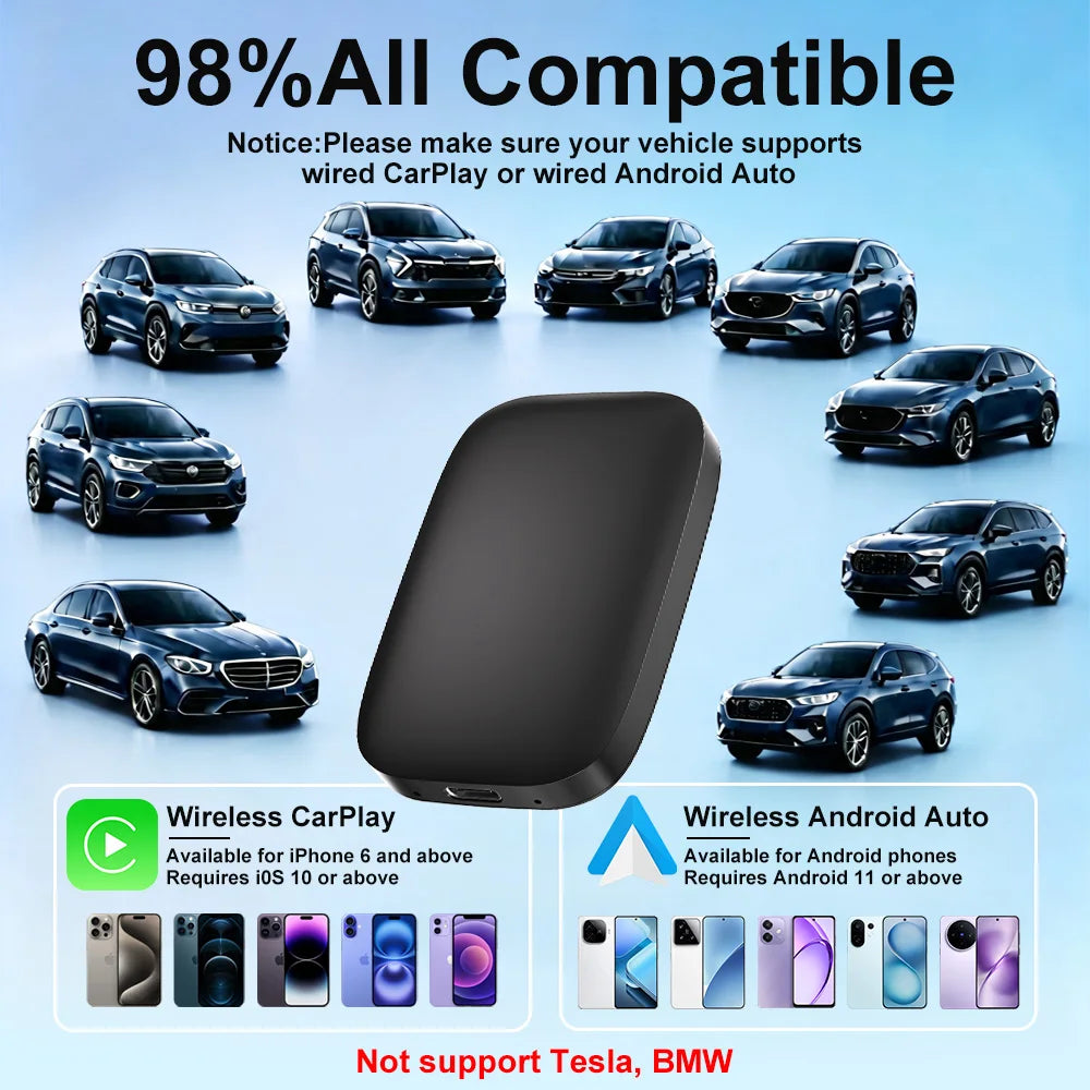 VCARLINKPLAY Carplay Ai Box Wireless Android Auto Carplay Adapter for Netflix YouTube Car Intelligence Android 15 Systems Gifts