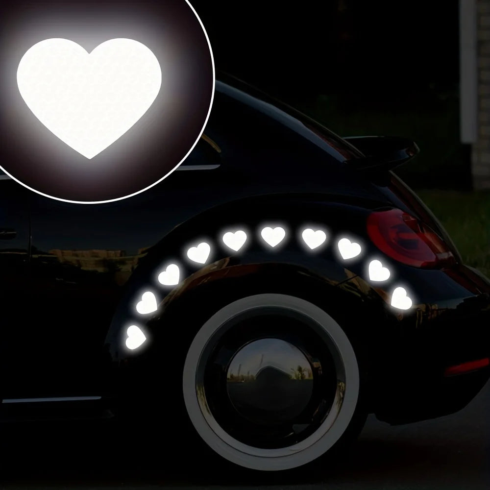 Heart-shaped Reflective Car Stickers, Used for Safe Driving at Night, Bumpers, and Warning Decorations on Motorcycle Helmets
