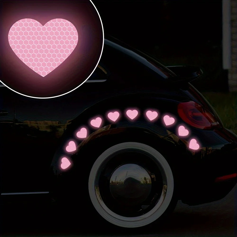 Heart-shaped Reflective Car Stickers, Used for Safe Driving at Night, Bumpers, and Warning Decorations on Motorcycle Helmets