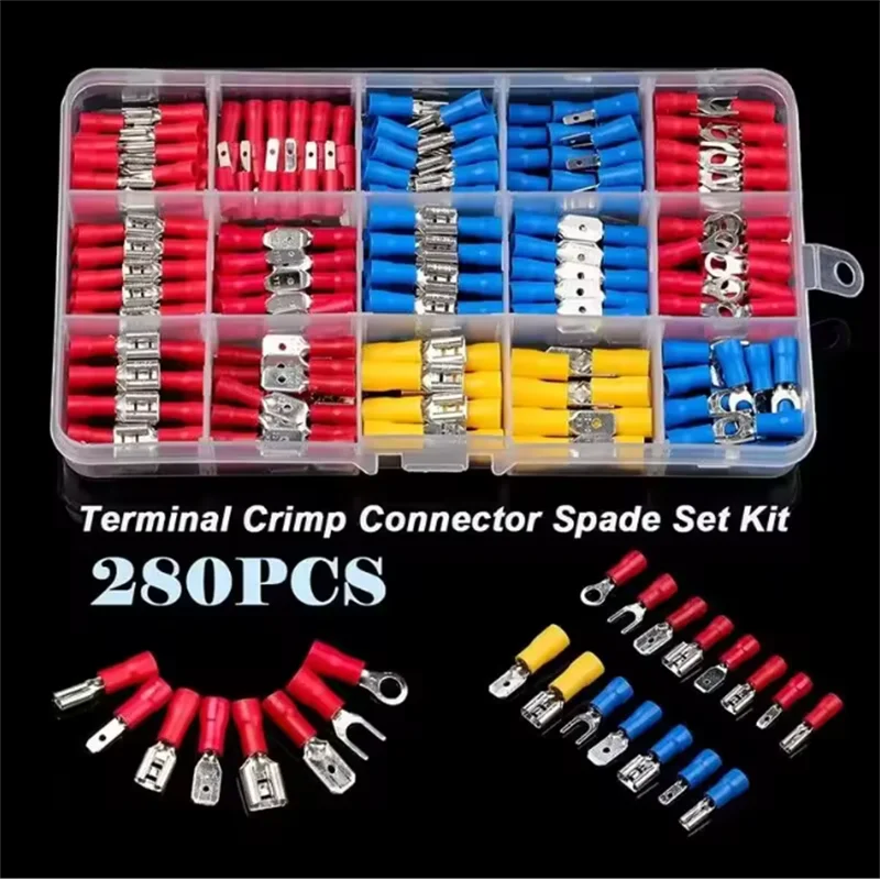New Insulated Cable Connector Electrical Wire Crimp Spade Butt Ring Fork Set Ring Lugs Rolled Terminals Assorted Kit